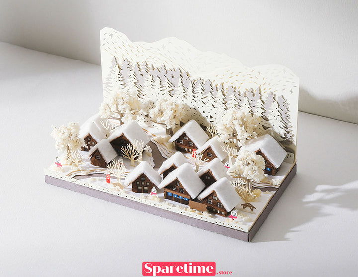 Winter Snow Village jeancard 3d paper craft puzzle diy