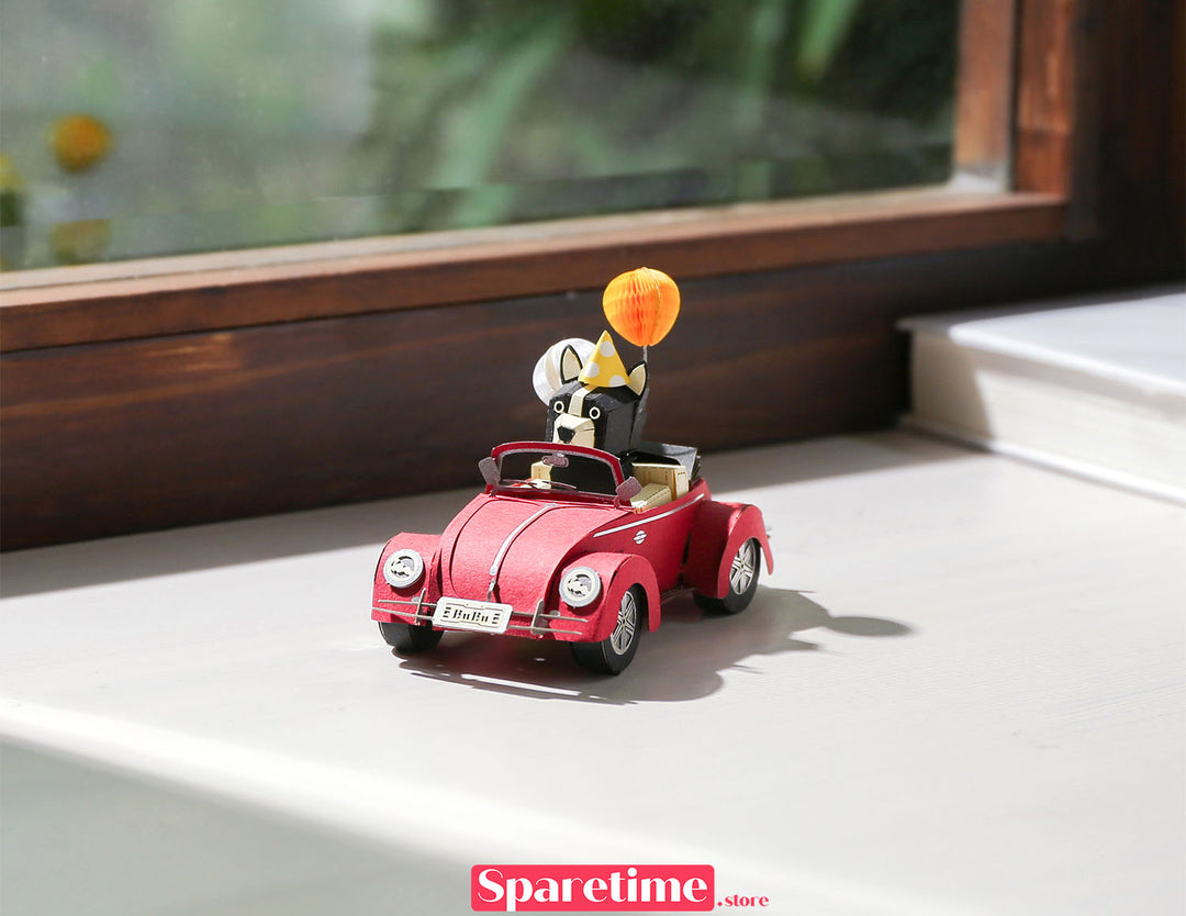 Toy Car DIY Kit / French Bulldog Cabriolet jeancard 3d paper craft puzzle diy