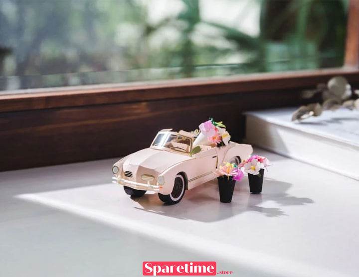 Retro car DIY kit / Pink convertible car jeancard 3d paper craft puzzle diy