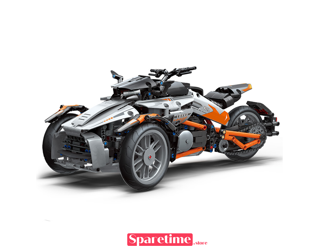 Three Wheel Sports Racing Motorcycle with Motor and Remote Control Building Block Toy Set