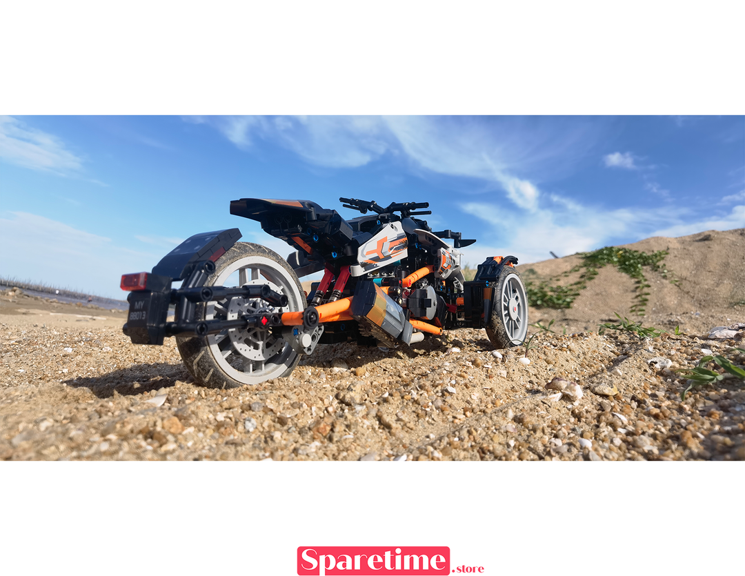 Three Wheel Sports Racing Motorcycle with Motor and Remote Control Building Block Toy Set