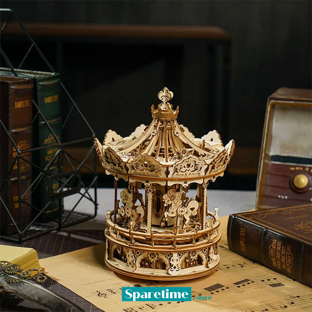 ROKR Romantic Carousel Mechanical Music Box 3D Wooden Puzzle AMK62