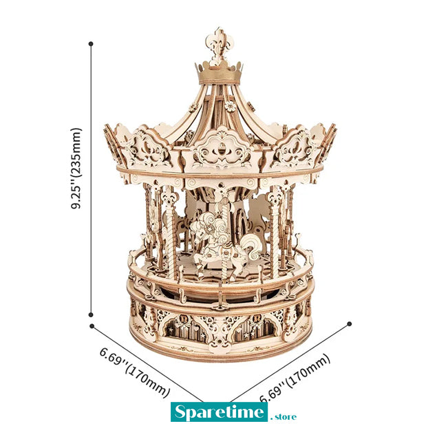 ROKR Romantic Carousel Mechanical Music Box 3D Wooden Puzzle AMK62