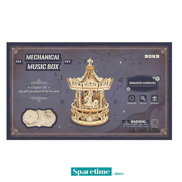 ROKR Romantic Carousel Mechanical Music Box 3D Wooden Puzzle AMK62