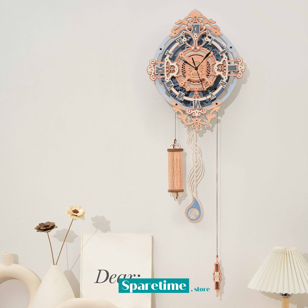 ROKR Romantic Note Wall Clock Mechanical Gear 3D Wooden Puzzle LC701