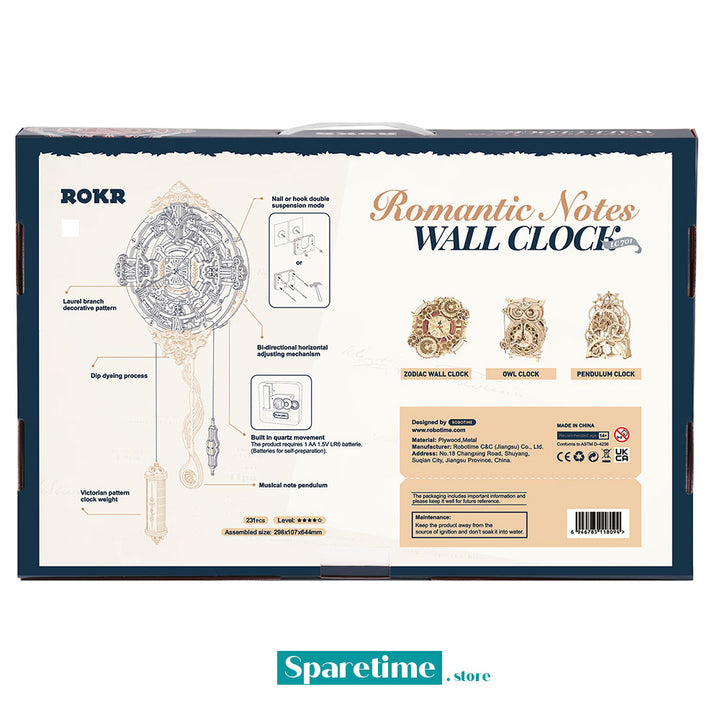 ROKR Romantic Note Wall Clock Mechanical Gear 3D Wooden Puzzle LC701