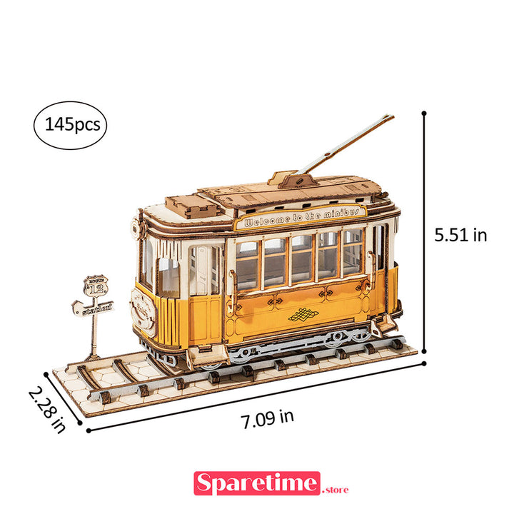 Rolife Pumpkin Retro Tramcar 3D Wooden Puzzle robotime