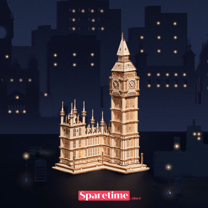 Robotime Rolife Big Ben With Lights Modern 3D Wooden Puzzle with light
