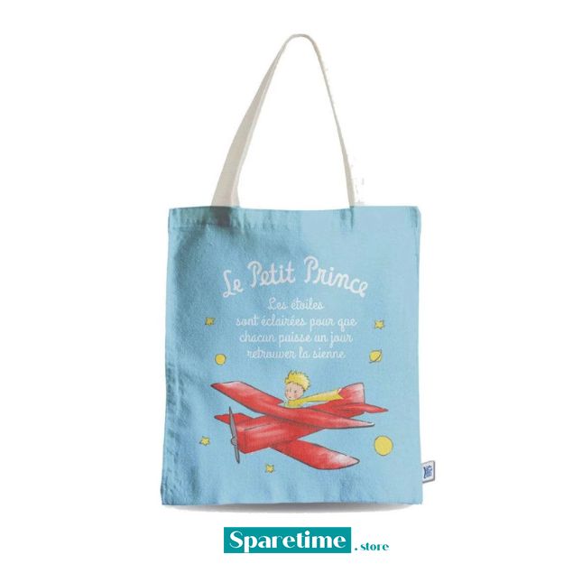 The Little Prince Book-Themed Canvas Tote Carrying Bag for Book Lovers (Light Blue)