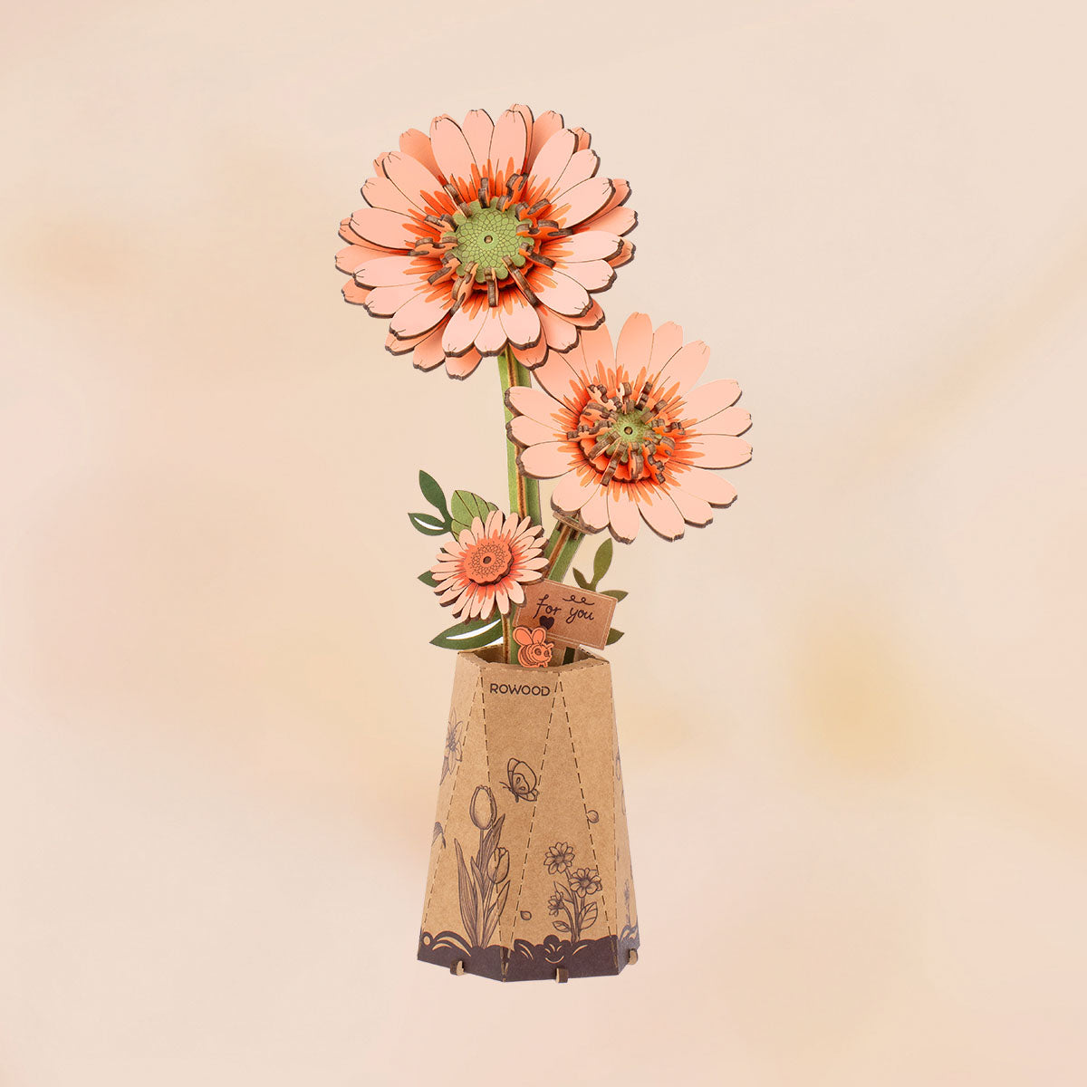 Rowood Orange Gerbera Daisy DIY Wooden Flower 3D Puzzle TW111 Wooden Flower 3D Puzzle