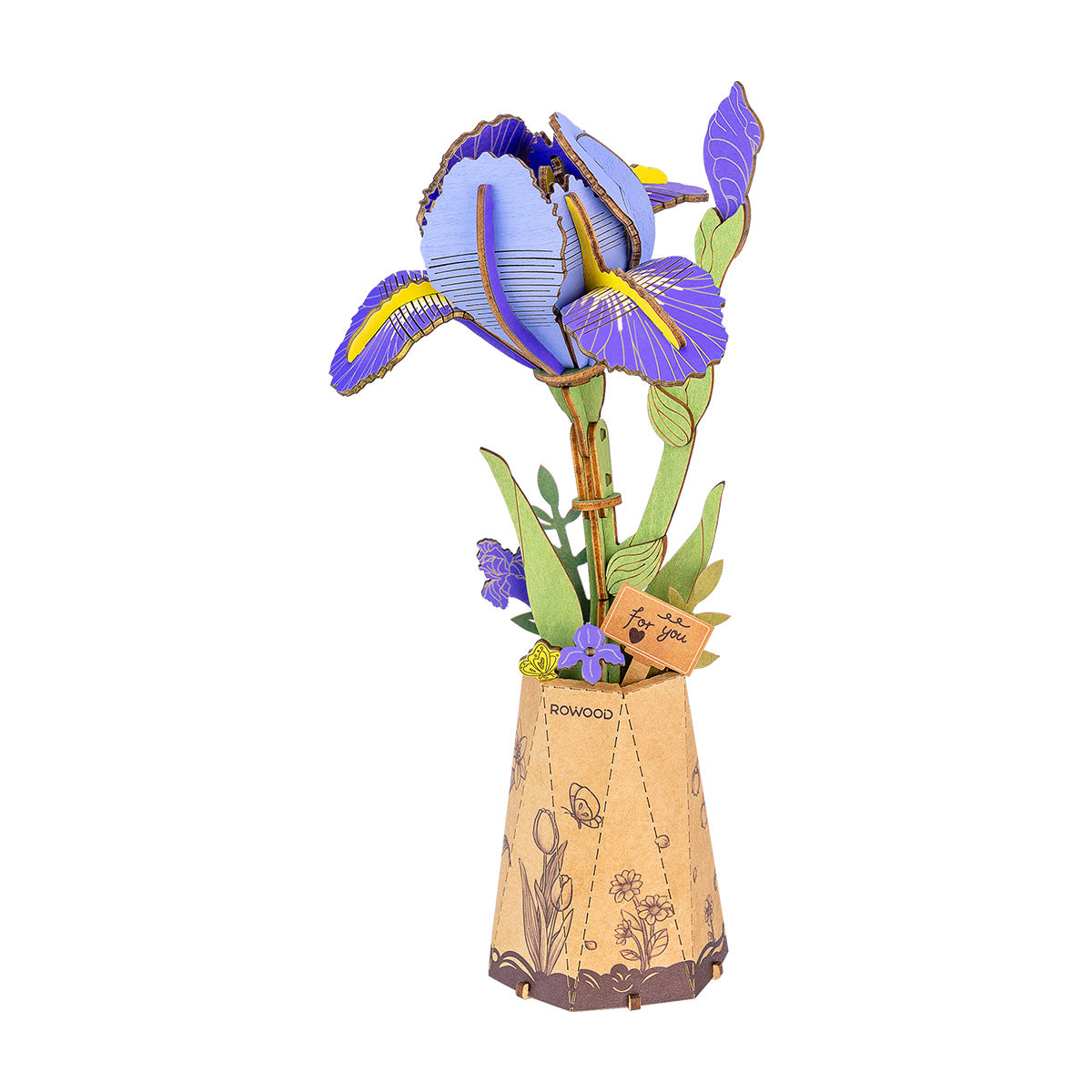 Rowood Purple Iris DIY Wooden Flower 3D Puzzle TW121 Wooden Flower 3D Puzzle