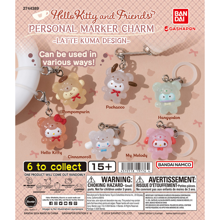 HELLO KITTY AND FRIENDS PERSONAL MARKER CHARM -LATTE KUMA DESIGN-