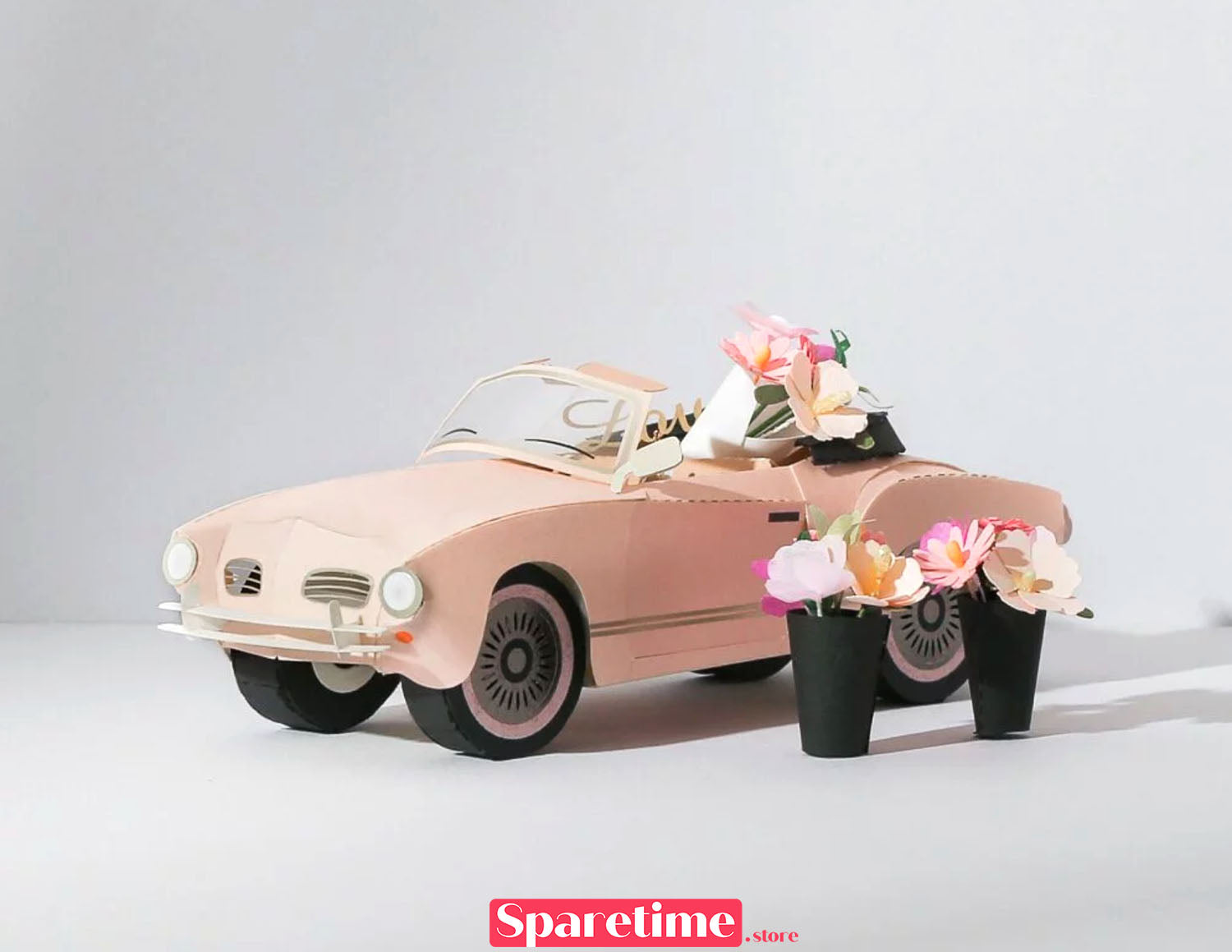 Retro car DIY kit / Pink convertible car jeancard 3d paper craft puzzle diy