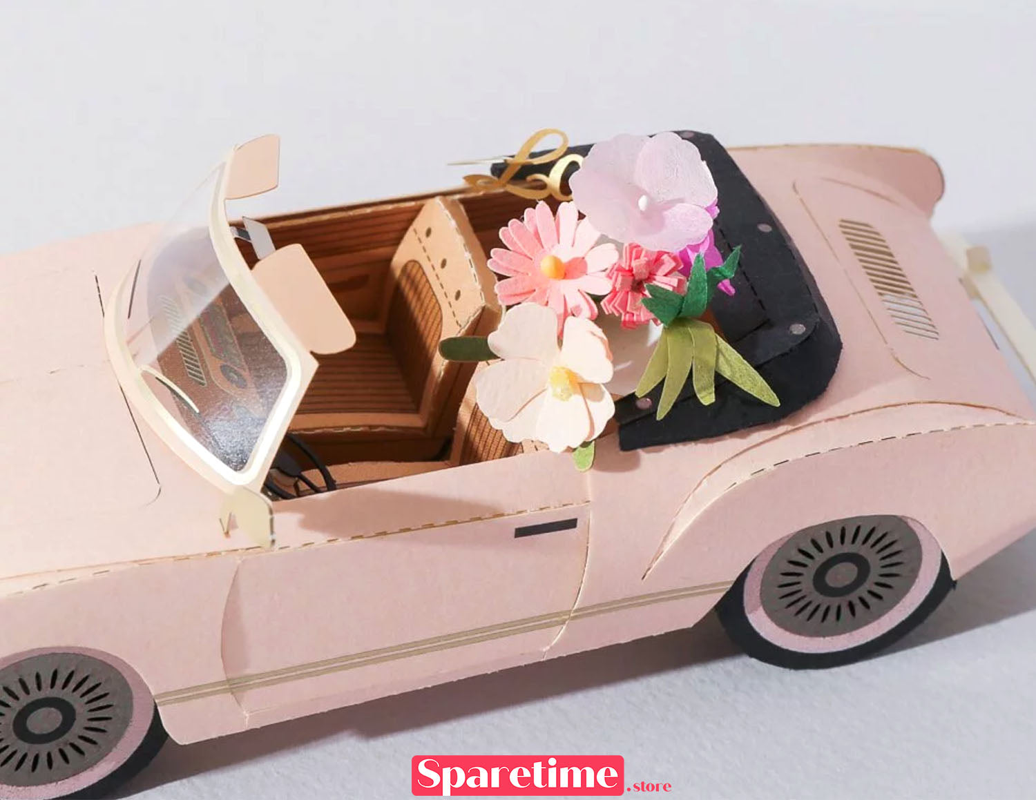 Retro car DIY kit / Pink convertible car jeancard 3d paper craft puzzle diy