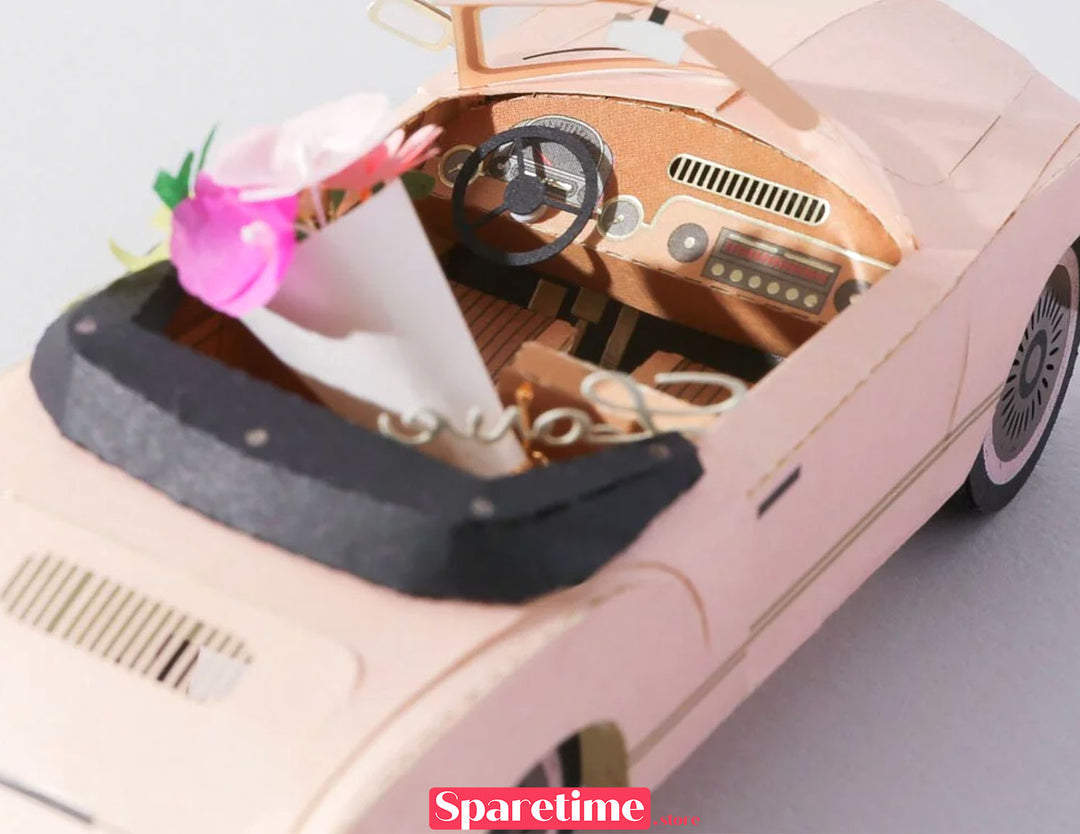Retro car DIY kit / Pink convertible car jeancard 3d paper craft puzzle diy