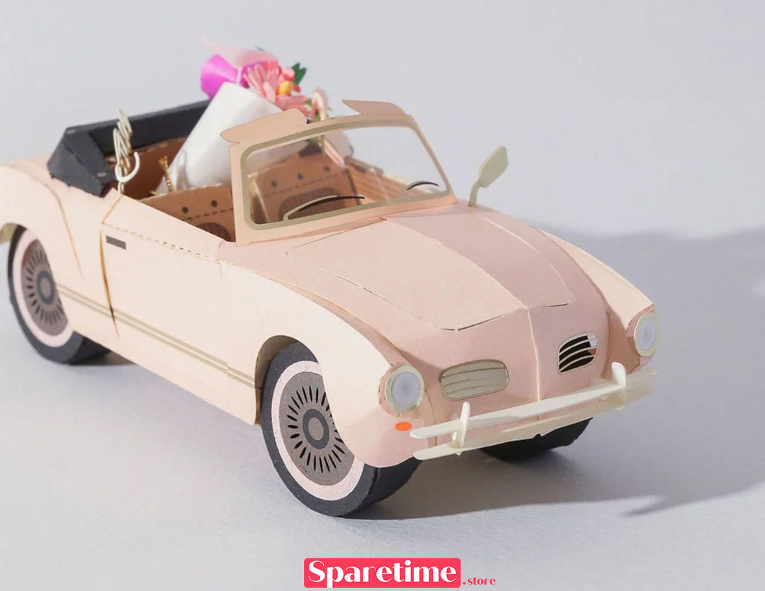 Retro car DIY kit / Pink convertible car jeancard 3d paper craft puzzle diy