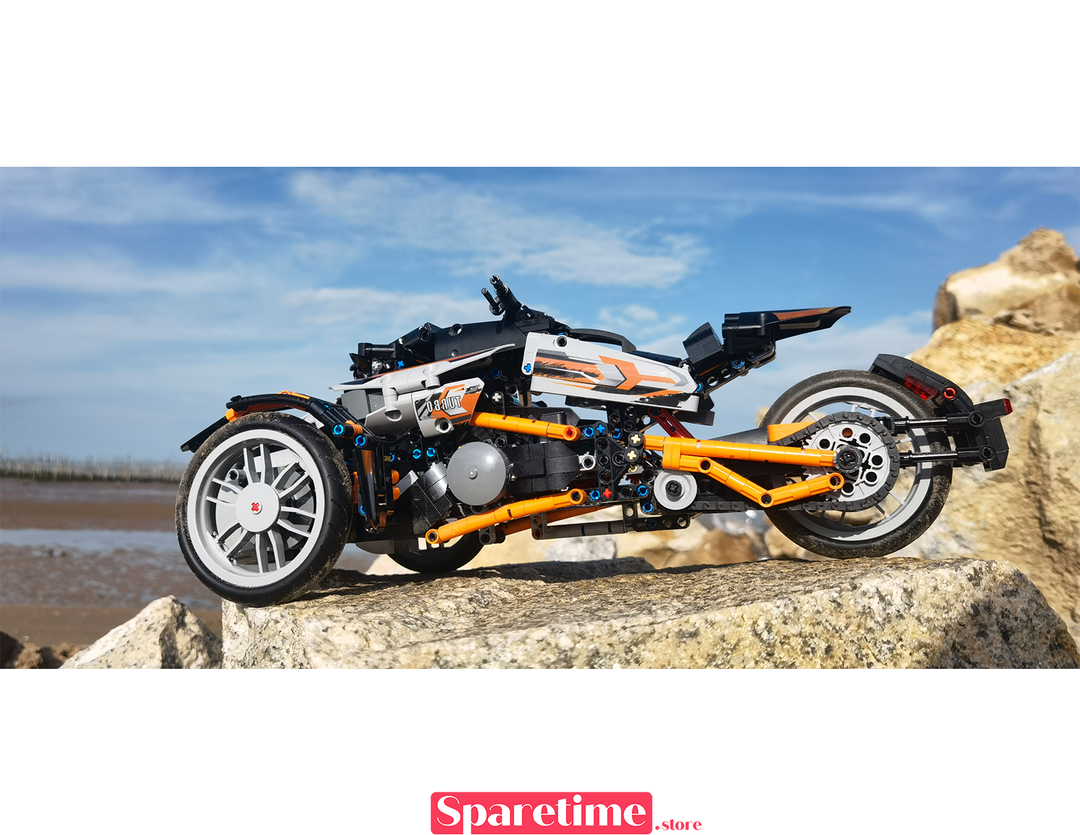 Three Wheel Sports Racing Motorcycle with Motor and Remote Control Building Block Toy Set