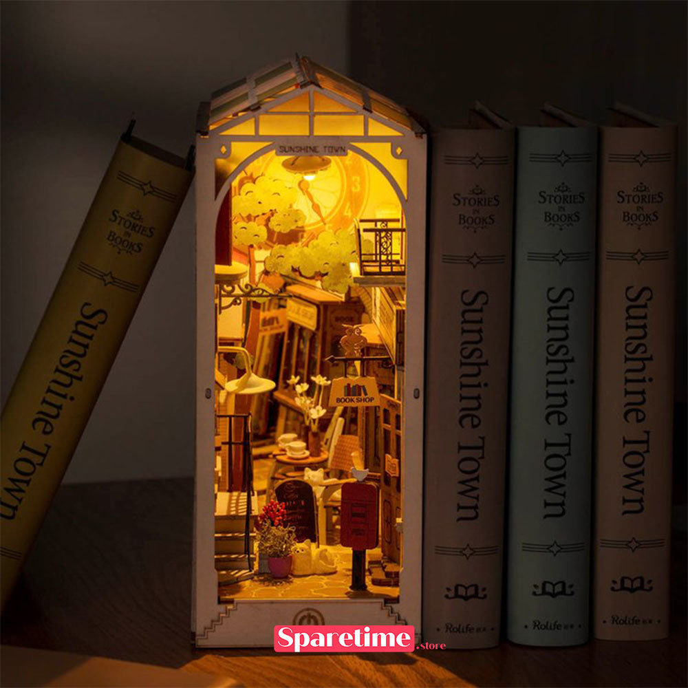 Rolife Sunshine Town 3D Wooden DIY Miniature House Book Nook TGB02