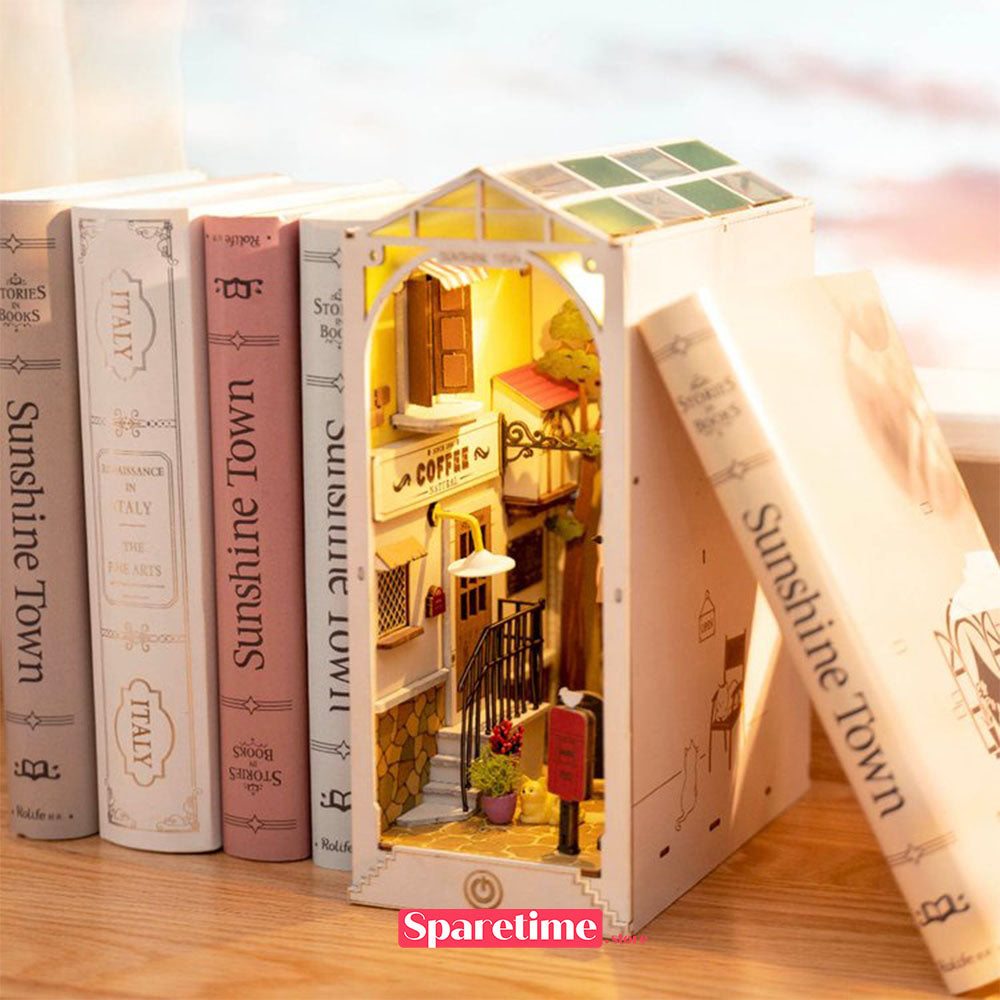 Rolife Sunshine Town 3D Wooden DIY Miniature House Book Nook TGB02