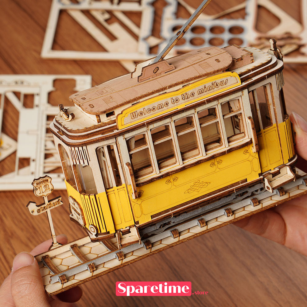Rolife Pumpkin Retro Tramcar 3D Wooden Puzzle robotime